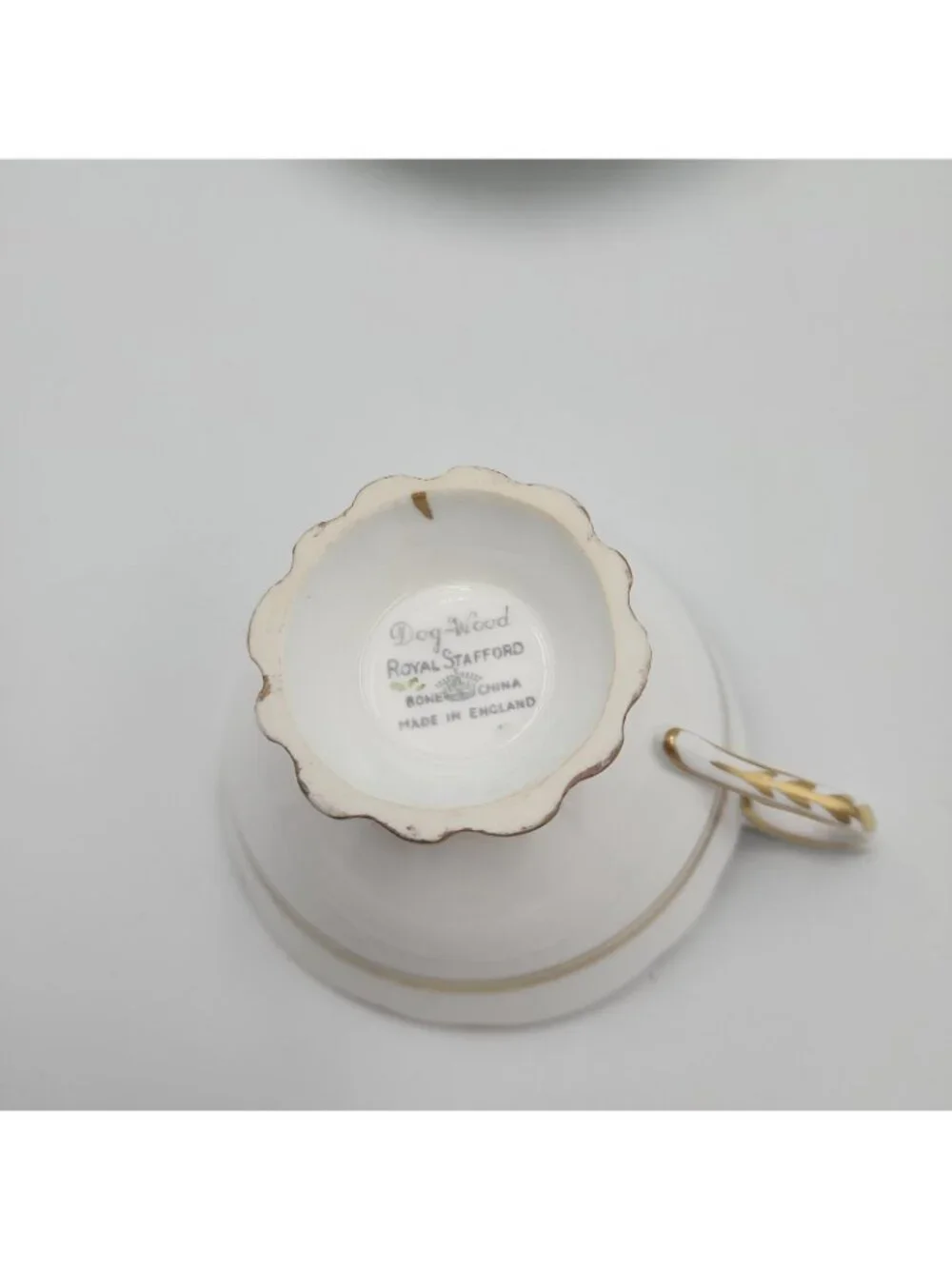 Vintage Royal Stafford English Bone China Gold Gilt Dog-Wood Tea Cup Saucer